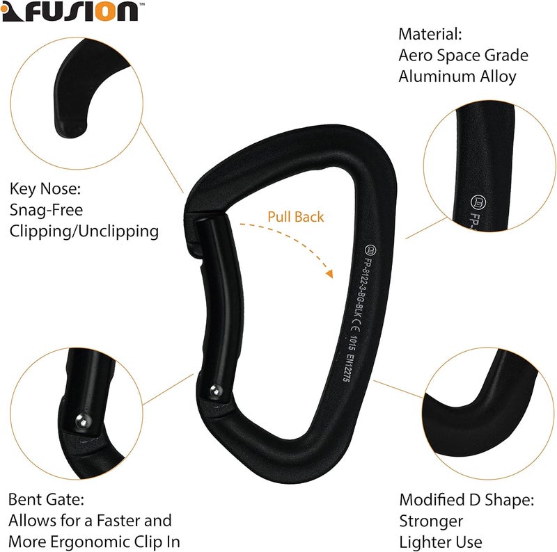 FUSION Climb Vapor III Military Tactical Matte Edition Aluminum Straight Gate Key Nose Modified D Carabiner Black, Hunting Carabiner (FP-8122-3ST-BLK) - Image 3
