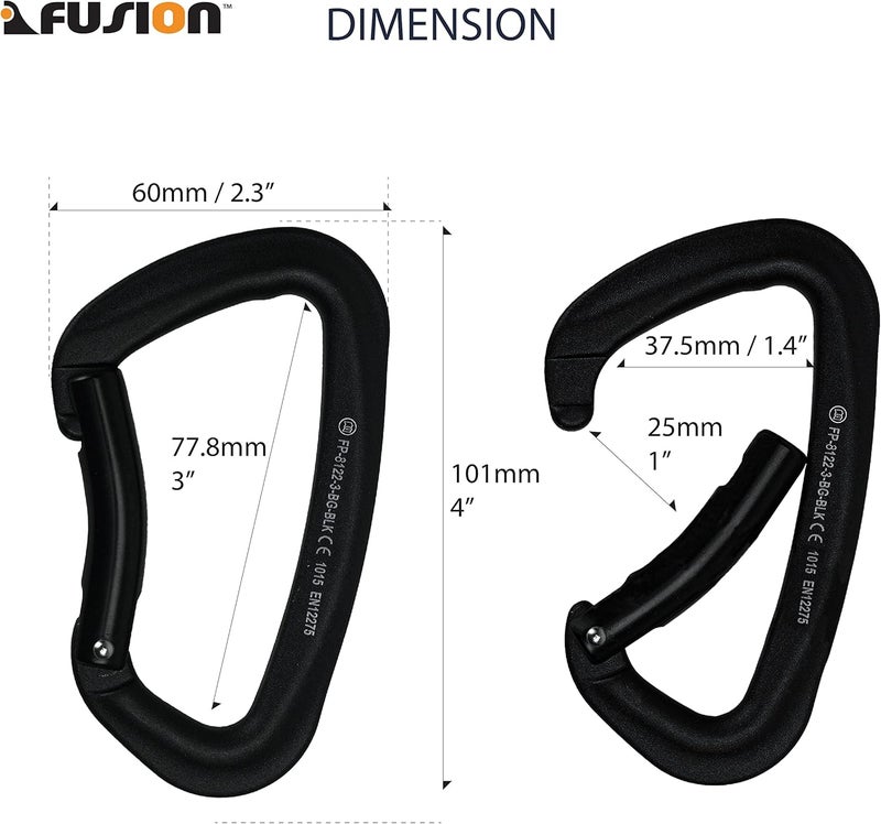 FUSION Climb Vapor III Military Tactical Matte Edition Aluminum Straight Gate Key Nose Modified D Carabiner Black, Hunting Carabiner (FP-8122-3ST-BLK) - Image 2