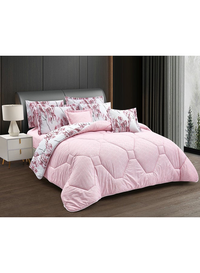 طقم لحاف من هورس بقماش ناعم كالحرير وجهين بنقشة الزهور 8قطع مقاس كنج