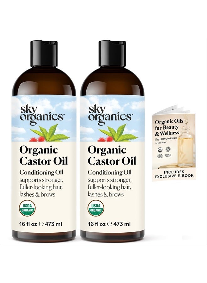 Sky Organics Castor Oil (2x16oz) USDA Organic Cold-Pressed Unrefined100% Pure Hexane-Free Castor Oil Conditioning & Healing For Dry Skin, Hair Growth for Eyelashes & Eyebrows -Use with Castor Oil Pack - Image 1