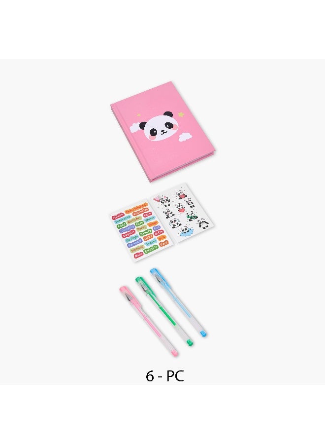 LIFESTYLE Stationery Set-Panda Print-Includes Notebook. Stickers & Pens-- (Paper) Blue&Pink \ 22X21X1.8 - Image 1