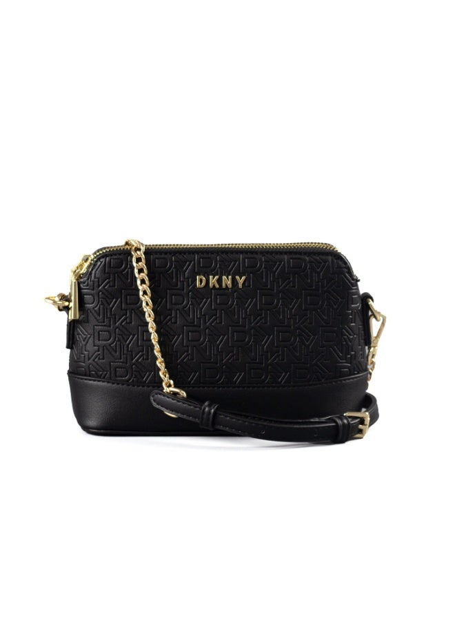 Donna Karan 2026 New Style Women Mini Double Zipper Crossbody Bag DKNY Style Monogram Print PU Leather Gold Chain Sling Shoulder Bag Ready Stock  For Daily Travel Party - Image 1