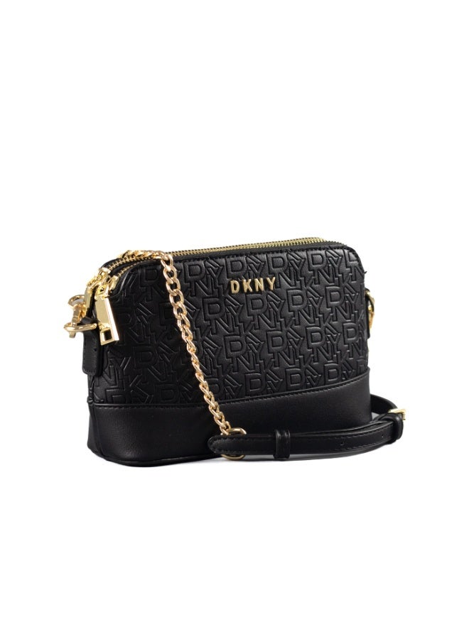 Donna Karan 2026 New Style Women Mini Double Zipper Crossbody Bag DKNY Style Monogram Print PU Leather Gold Chain Sling Shoulder Bag Ready Stock  For Daily Travel Party - Image 2