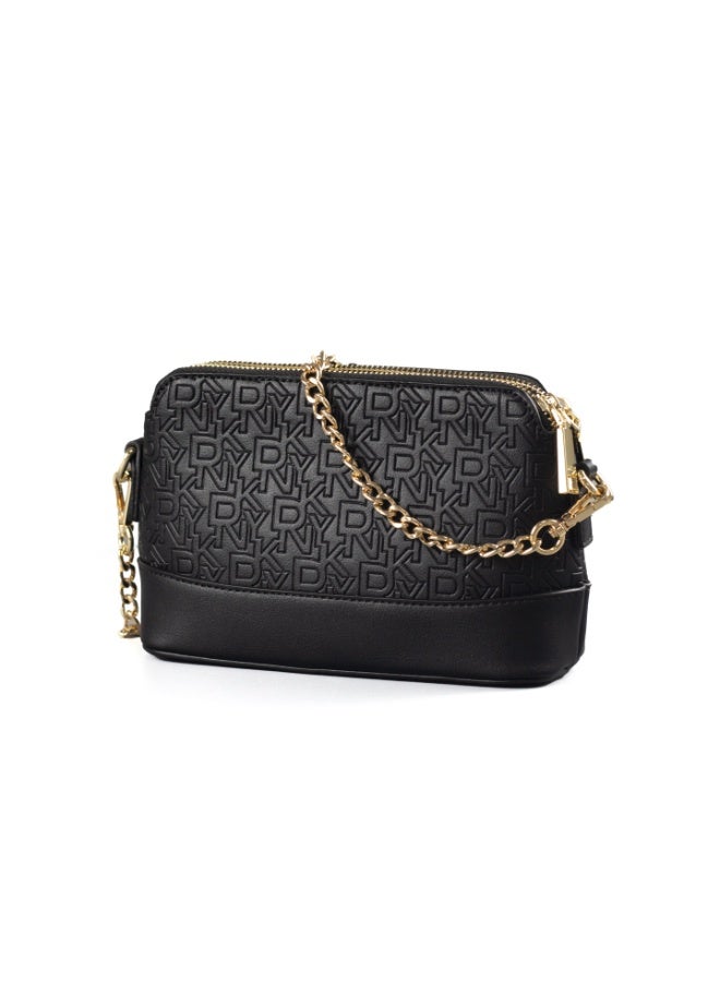 Donna Karan 2026 New Style Women Mini Double Zipper Crossbody Bag DKNY Style Monogram Print PU Leather Gold Chain Sling Shoulder Bag Ready Stock  For Daily Travel Party - Image 3