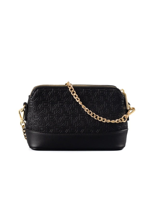 Donna Karan 2026 New Style Women Mini Double Zipper Crossbody Bag DKNY Style Monogram Print PU Leather Gold Chain Sling Shoulder Bag Ready Stock  For Daily Travel Party - Image 4