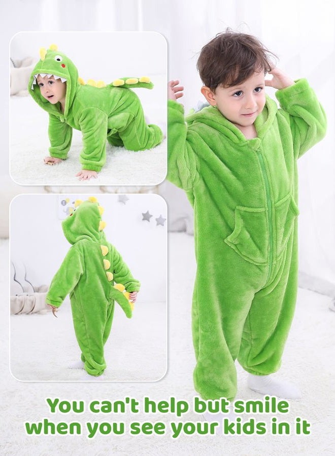 LOLANTA Boys' Girls' Costume Dinosaur One-piece Pajamas Soft Animal Jumpsuit for Kids Birthday Gift (Dark green, 4-6 Years), Dark Green, 4-6 Years - Image 2