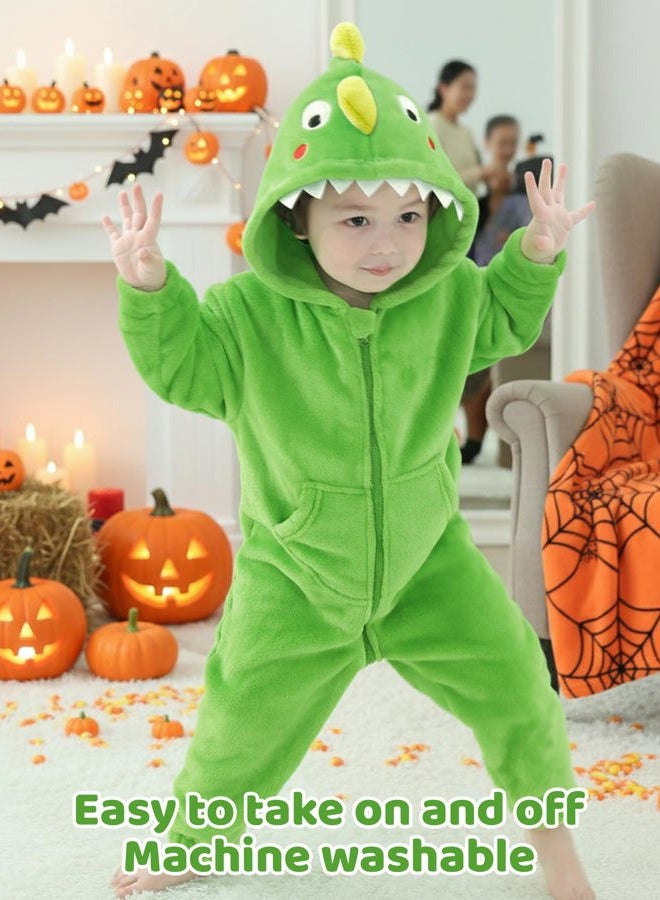 LOLANTA Boys' Girls' Costume Dinosaur One-piece Pajamas Soft Animal Jumpsuit for Kids Birthday Gift (Dark green, 4-6 Years), Dark Green, 4-6 Years - Image 5