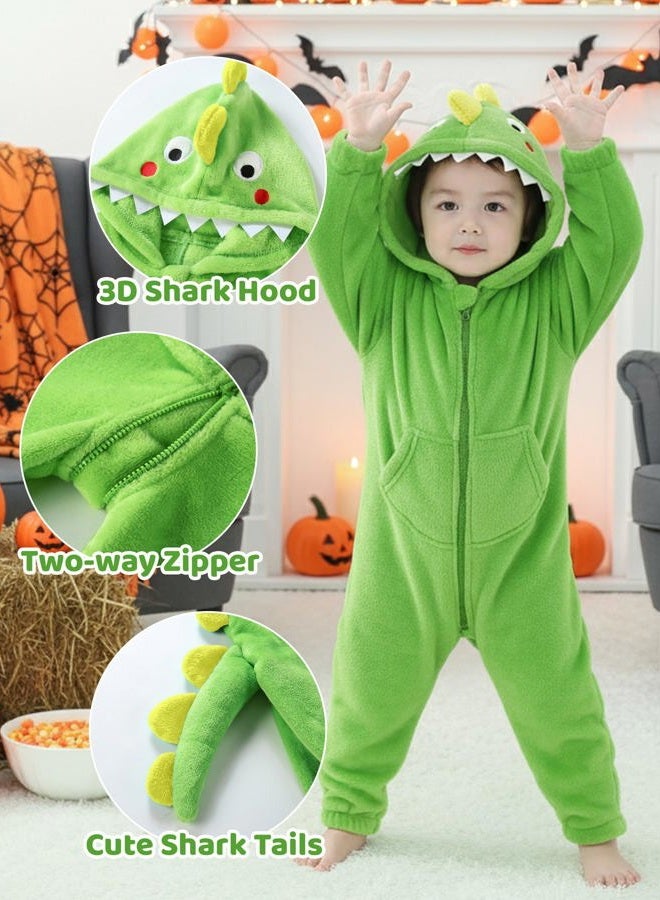LOLANTA Boys' Girls' Costume Dinosaur One-piece Pajamas Soft Animal Jumpsuit for Kids Birthday Gift (Dark green, 4-6 Years), Dark Green, 4-6 Years - Image 3