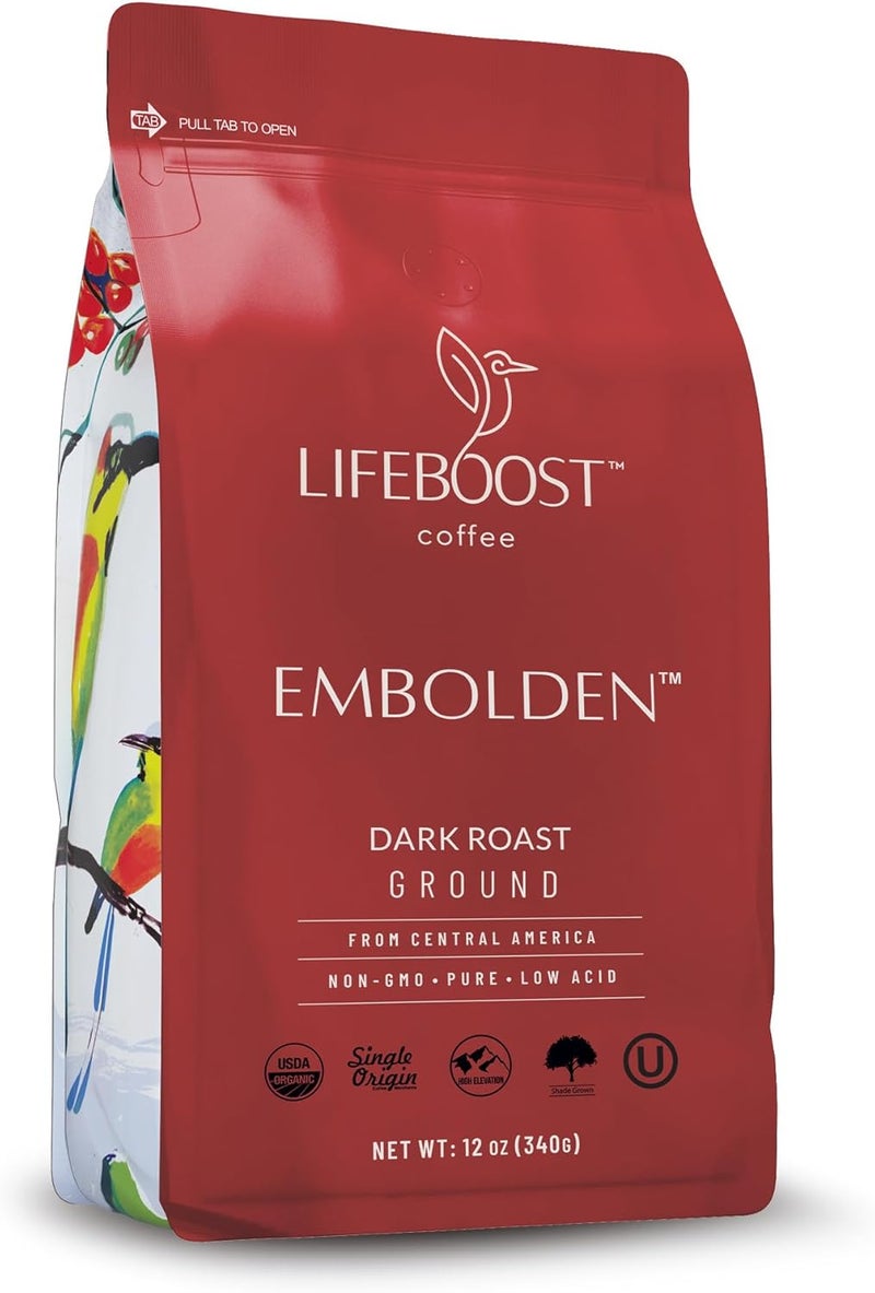 Lifeboost Dark Roast Ground Coffee - Non-GMO, Low Acid, USDA Organic, Single Origin, 12 Ounces - Image 1