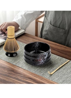 4-Piece Set with Black Porcelain Tea Bowls