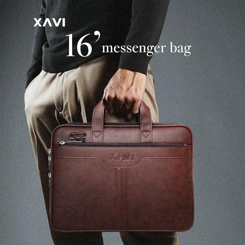 XaVi Messenger Bag - Laptop Bag for Men | PU Leather Expandable Office Bag for Men | Shoulder Bag for Laptop or Tablet | Sleek, Durable | Supports Laptop Up-to 15.6 inches (Tan) (Tan) - Image 2