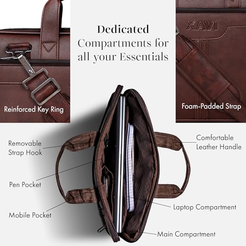 XaVi Messenger Bag - Laptop Bag for Men | PU Leather Expandable Office Bag for Men | Shoulder Bag for Laptop or Tablet | Sleek, Durable | Supports Laptop Up-to 15.6 inches (Tan) (Tan) - Image 4