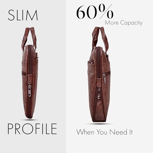 XaVi Messenger Bag - Laptop Bag for Men | PU Leather Expandable Office Bag for Men | Shoulder Bag for Laptop or Tablet | Sleek, Durable | Supports Laptop Up-to 15.6 inches (Tan) (Tan) - Image 3