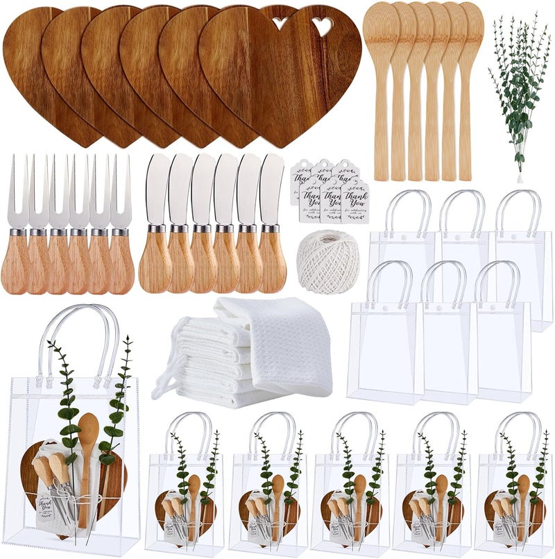 Rigibright 55Pcs Baby Shower Prizes for Game Winners 6 Sets Charcuterie Board with Spoons Butter Spreaders Forks Plaid Towel Thanks Card and Gift Bags for Bridal Shower Favors Party (Heart Shaped) - Image 1