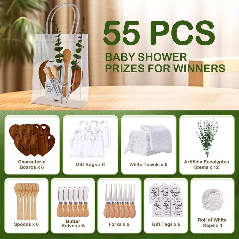 Rigibright 55Pcs Baby Shower Prizes for Game Winners 6 Sets Charcuterie Board with Spoons Butter Spreaders Forks Plaid Towel Thanks Card and Gift Bags for Bridal Shower Favors Party (Heart Shaped) - Image 4