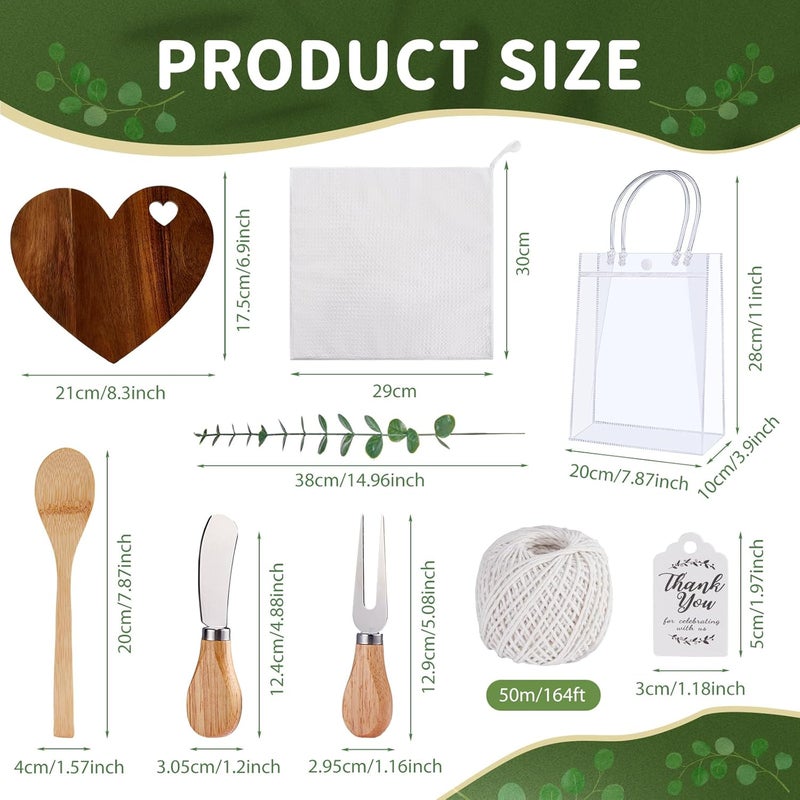 Rigibright 55Pcs Baby Shower Prizes for Game Winners 6 Sets Charcuterie Board with Spoons Butter Spreaders Forks Plaid Towel Thanks Card and Gift Bags for Bridal Shower Favors Party (Heart Shaped) - Image 3