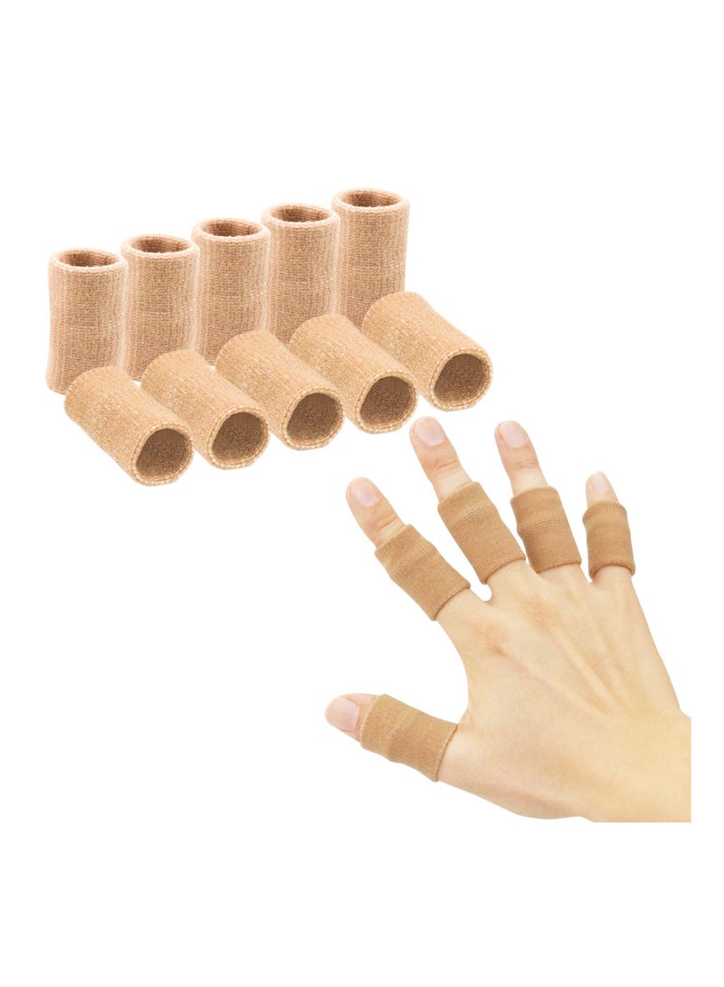 KASTWAVE Finger Sleeves 10PCS Thumb Splint Brace for Triggger Finger Support Breathable Elastic Finger Tape Compression Pression Protector for Reliving Pain Compression Aid for Sports Beige - Image 1
