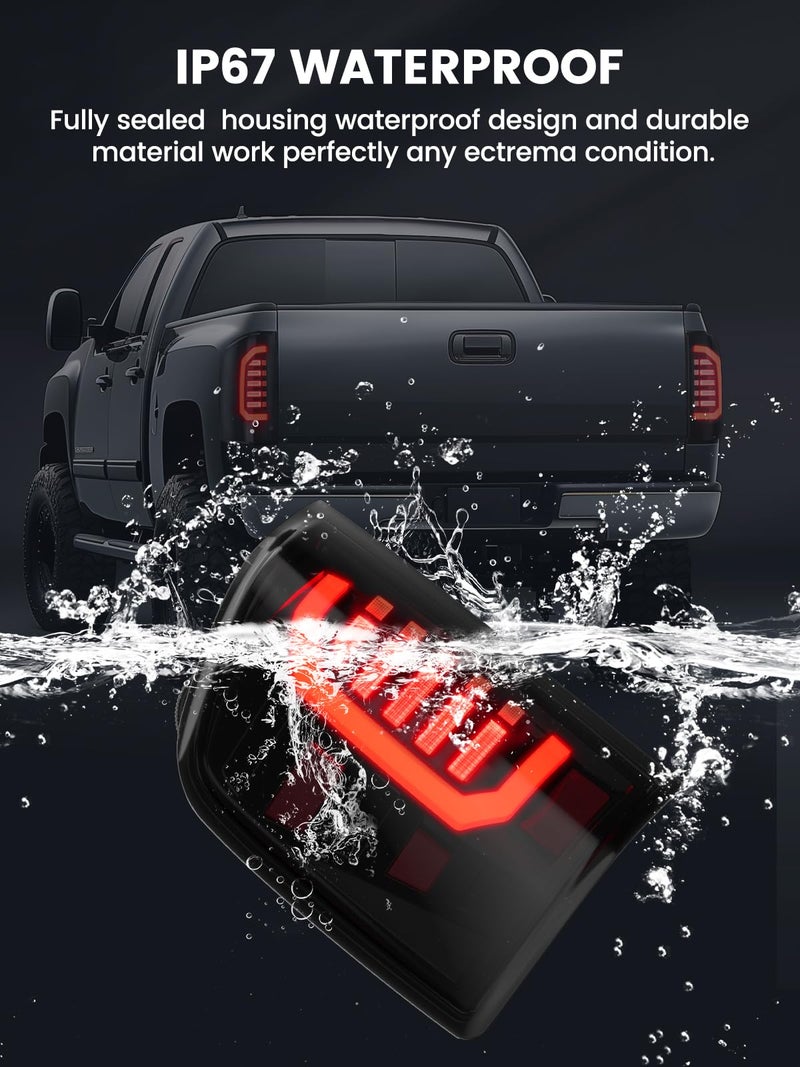 WonVon LED Tail Lights Compatible with 2007-2013 Chevy Silverado 1500 2007-2014 Silverado 2500 HD/3500 HD, LED Tube Rear Light Lamp Dark Smoke Replace A Pair - Image 3