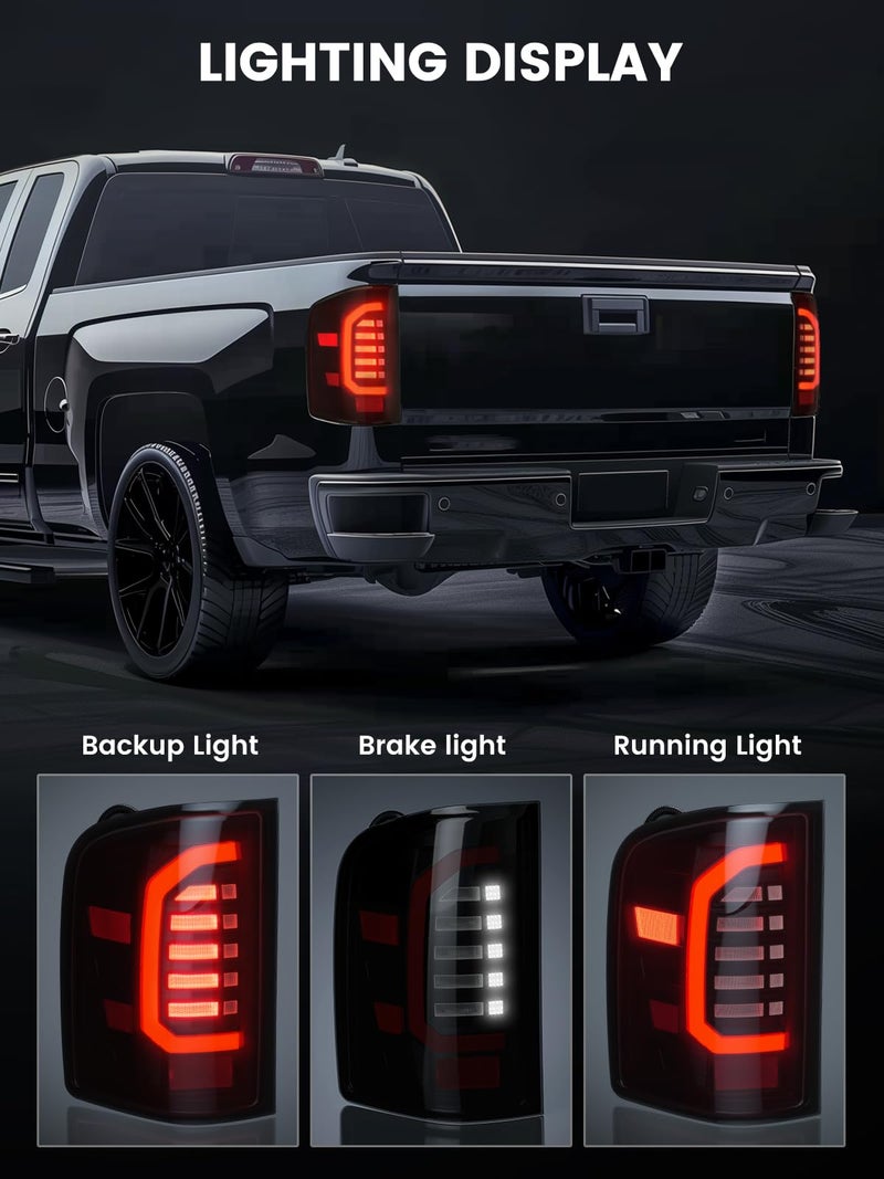 WonVon LED Tail Lights Compatible with 2007-2013 Chevy Silverado 1500 2007-2014 Silverado 2500 HD/3500 HD, LED Tube Rear Light Lamp Dark Smoke Replace A Pair - Image 2