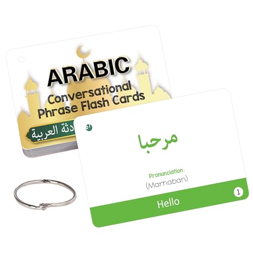YIYDONG Arabic Conversational Phrase Flash Cards for Beginners Arabic Cards with English Transliteration for Kids Students and Adults Learning Arabic Resource for Travel Classroom Homeschool - Image 1
