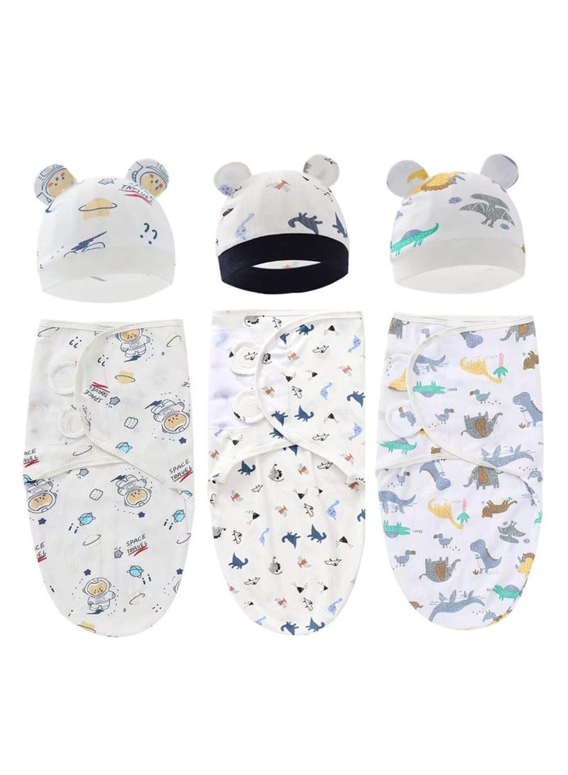 Mr. Penda 3 Pack Baby Swaddle Sleep Sack with Hat Set for 0-3 months Soft Cotton Newborn Wearable Swaddle Wrap for Girls Boys - Image 3