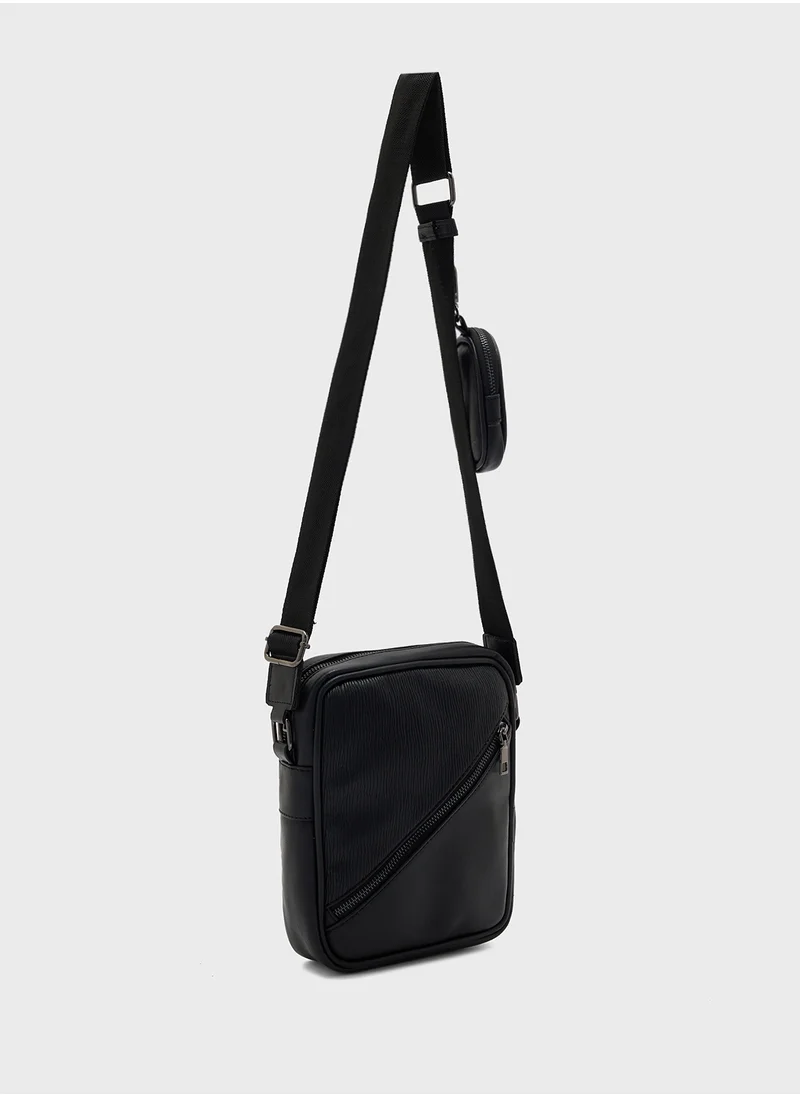 Robert Wood Crossbody Messenger Bag With Mini Pouch