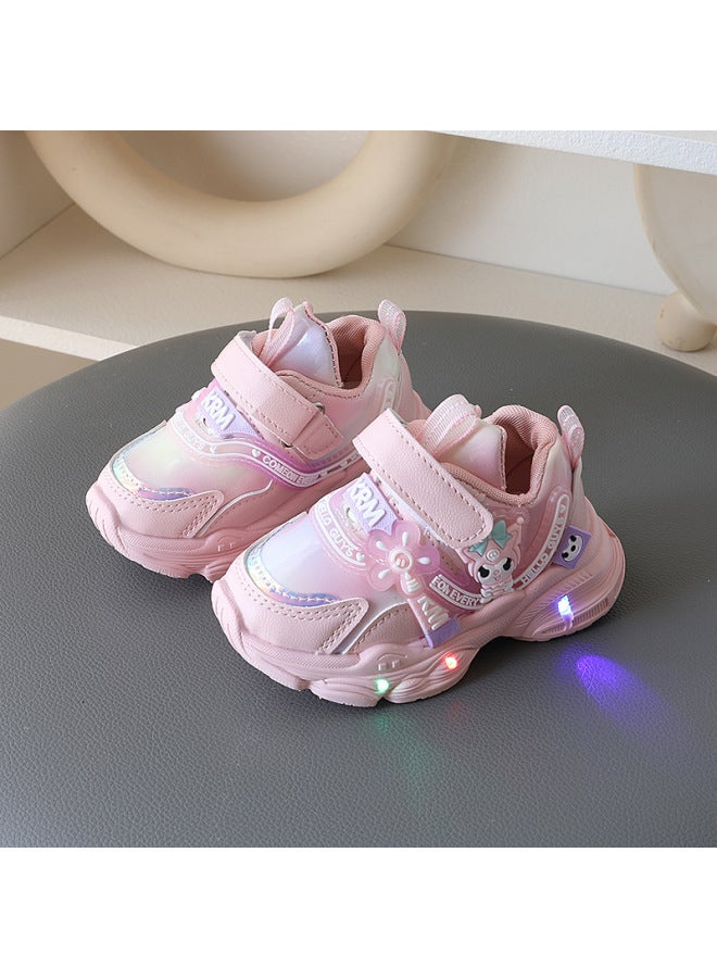 Spring And Autumn New Girls' Sports Shoes Light-up Casual Shoes Non-slip Soft Sole Running Shoes For Small And Medium-sized Girls And Babies