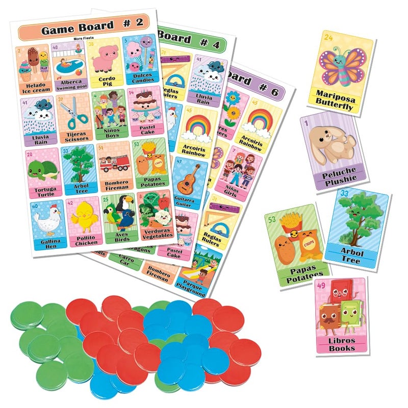 More Fiesta Bilingual Bingo Game Set in English and Spanish Mexican Bingo for 10 Players 10 Boards Full Deck of Cards and Chips - Image 3