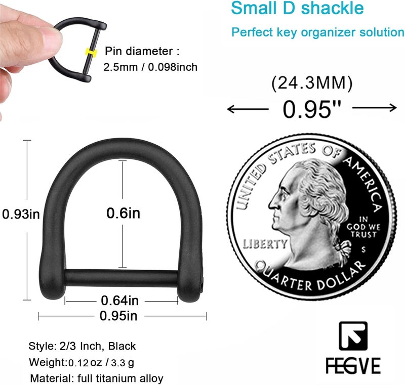 FEGVE Key Rings with Screw Shackle - Heavy Duty Strong Titanium D Rings Car Fob Key Chain Holder - 2/3 Inch/16mm （Black） - Image 2