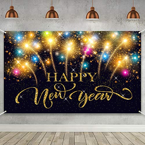 Blulu Happy New Year Party Decoration Supplies Happy New Year Eve Banner for 2026 Party Decoration Extra Large Fabric 2026 Fireworks Photo Booth Backdrop Background Banner 728 x 433 Inch - Image 1