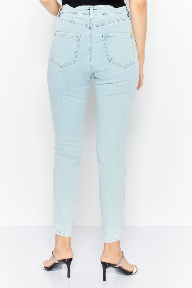 INC Denim Women Skinny Fit Rip Stretchable Denim Jeans, Wash Blue - Image 2