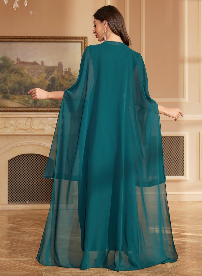 Madam Uniq Green Abaya Women’s Sequin Two-Piece Dress with Cape Robe - Image 2