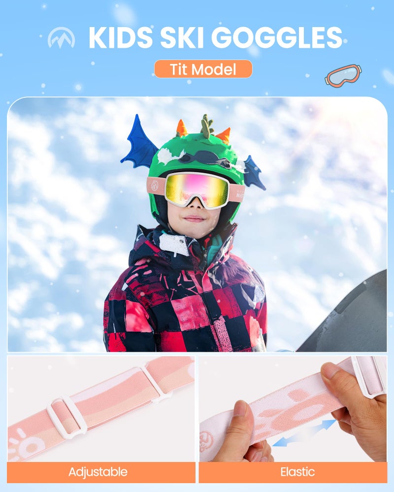 OutdoorMaster Kids Ski Goggles OTG Snowboard Goggles with 100% UV Protection Kids Snow Goggles for Boys Girls Toddler(WhiteFrame Vlt 13.9%+Revo Pink Lens) - Image 4