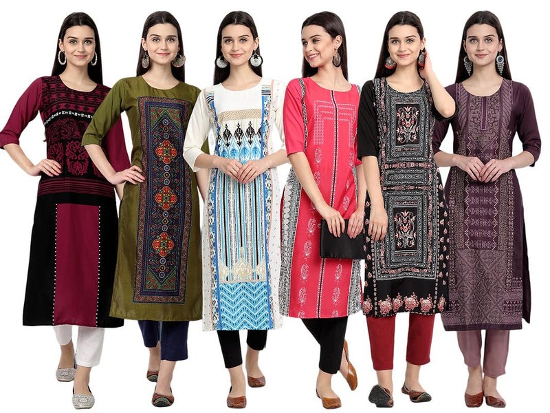 Tee Projekt Printed Crepe Kurti for Women ll Modern Kurtis: for The Trendy You (Pack of 6) - Image 1