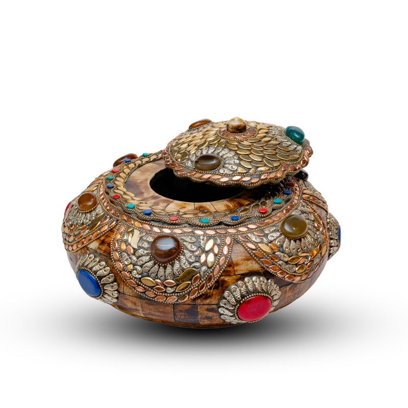 Novitson Amicus Gemma – Handcrafted Bone Artifact Jewel Box | Natural Bone Exterior, Gemstone Inlay | Artisan Keepsake & Collector's Art - Image 1