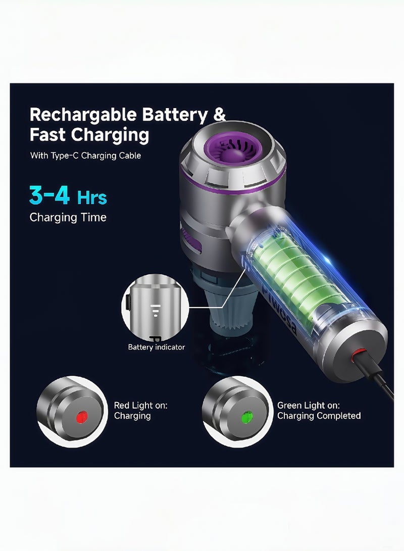 Generic Cordless Handheld Vacuum Cleaner, 16kPa Strong Suction Car Vacuum with Brushless Motor, 4-in-1 Air Duster & Blower, LED Light, Type-C Fast Charging, Mini Portable Vacuum for Home & Pet - Image 3