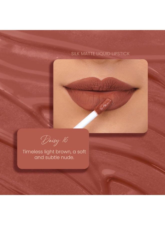 Parul Garg Beauty Silk Matte Liquid Lipstick | Long-Lasting & Smudge-Proof | Soft Matte Finish | Vegan & Clean Beauty | Hydrates with Shea Butter & Vitamin E | Shade: Daisy 16 - Soft Brown, 3ml - Image 2