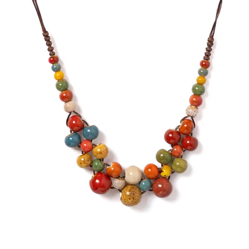 KURTCB Boho Hippie Ceramic Beaded Necklace for Women Statement Chunky Bohemian Fall Colorful Beads Strand Summer Necklace - Image 1