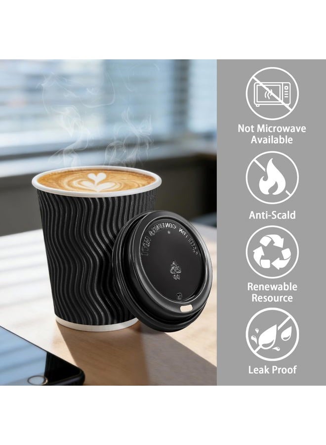 BYSNOW 12 oz Coffee Cups with Lids, 50 Pack Disposable Coffee Cups Insulated Ripple Paper Cups for Home, Office and Party (Black 12 oz) - Image 3