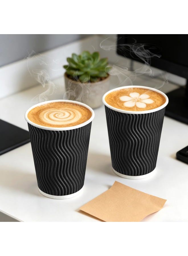 BYSNOW 12 oz Coffee Cups with Lids, 50 Pack Disposable Coffee Cups Insulated Ripple Paper Cups for Home, Office and Party (Black 12 oz) - Image 4
