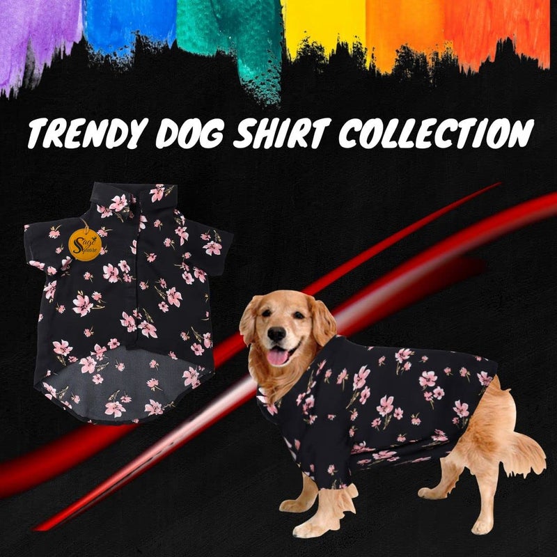 Sage Square Funky Soft Material Dog Shirt | Cool/Funky Print Pet | Soft Light Weight | Comfortable & Breathable Dog Clothing | Trendy Vest Outfit (Black Flower Print) (Medium - 16inch) - Image 2