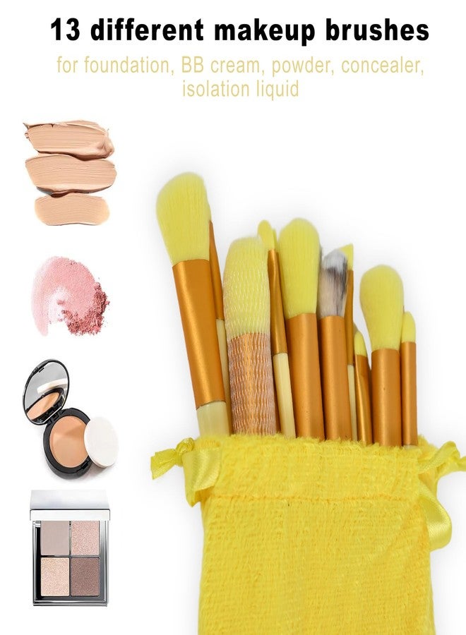 BeFunky 13pcs Soft Makeup Brush Set Makeup Brushes Foundation Powder Eyeshadow Eyebrow Brush Set Cosmetic Brush with Synthetic Bag (Yellow) - Image 4