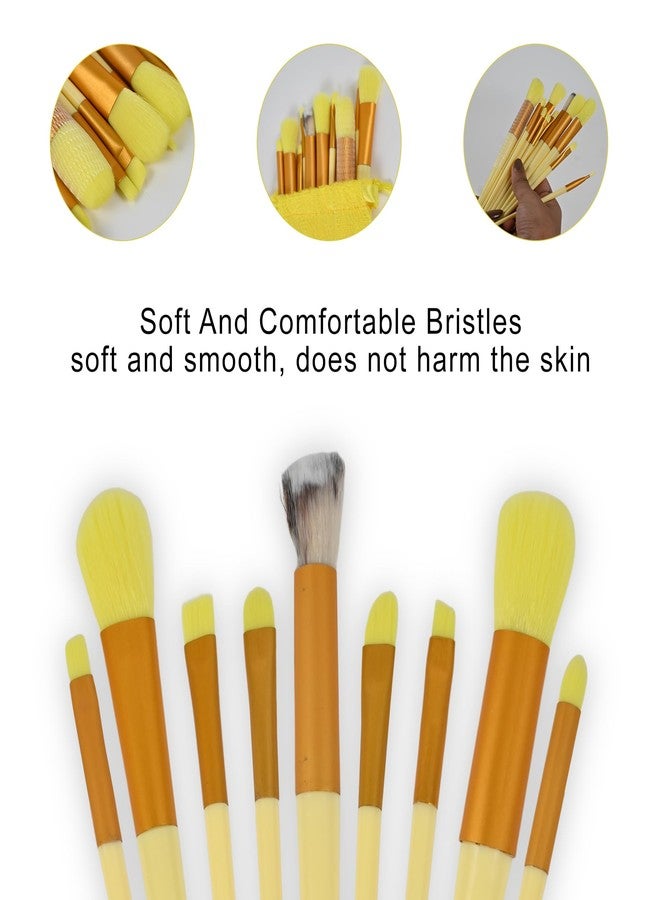 BeFunky 13pcs Soft Makeup Brush Set Makeup Brushes Foundation Powder Eyeshadow Eyebrow Brush Set Cosmetic Brush with Synthetic Bag (Yellow) - Image 3