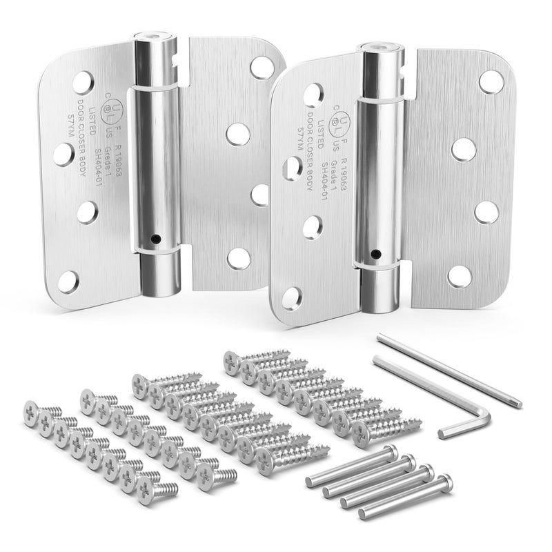 Houseables Self Closing Door Hinges Spring Hinge Door Closer Spring Loaded Auto Close 4 Inch Automatic Closer Auto Shut For Interior Garage Exterior Adjustable Tension 58 Radius Nickel 2PK