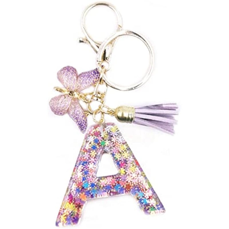 jtkdxqs Letter A-Z Keychain Purple Tassel erfly Key Ring for Women Backpack Handbags Pendant