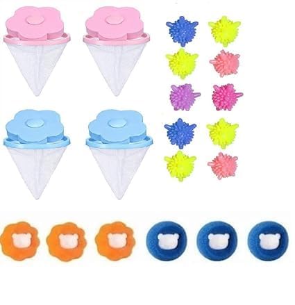 OTIPORTER 10 Pcs Silicone Lint Remover Cleaning Balls Reusable Washing Machine Ball for AntiWinding Clothes Deep Cleaning 4 Pcs Washing Machine Hair Filter Cleaning Bag Washing Machine 6 Dryer Ball - Image 1