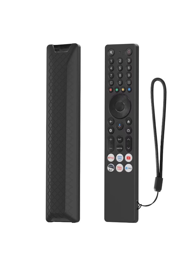 Case Compatible with TCL RC833A Anti-Drop and Anti-Collision, Elastic Silicone Lightweight Shockproof Remote Protective Cover with Lanyard for RC833A Remote Control (Black) - Image 1