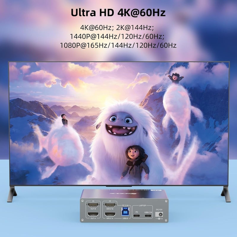 KVM Switch: Black, 8K@60Hz Resolution, Plug-and-Play, Dual-Monitor KVM Switch - 100W PD Fast Charging, USB-C & USB 3.0 Connectivity for Office, Live Streaming, Home Theatre, Education Use - Image 3