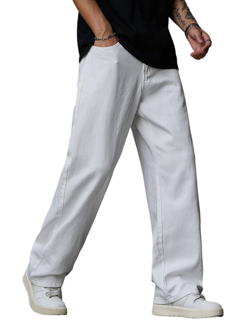 American-Style Loose White Denim Pants, Casual And Fashionable, Versatile Long Trousers for Men () - Image 1