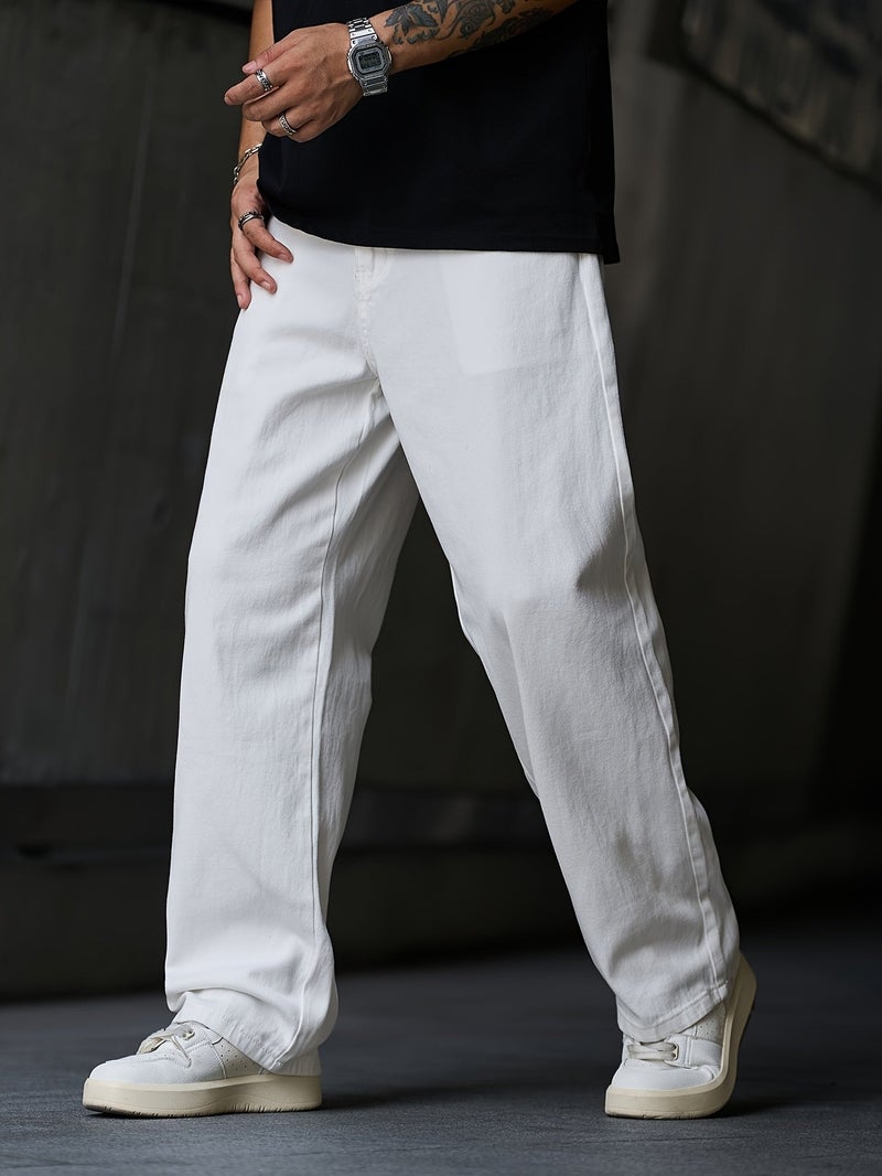 American-Style Loose White Denim Pants, Casual And Fashionable, Versatile Long Trousers for Men () - Image 5